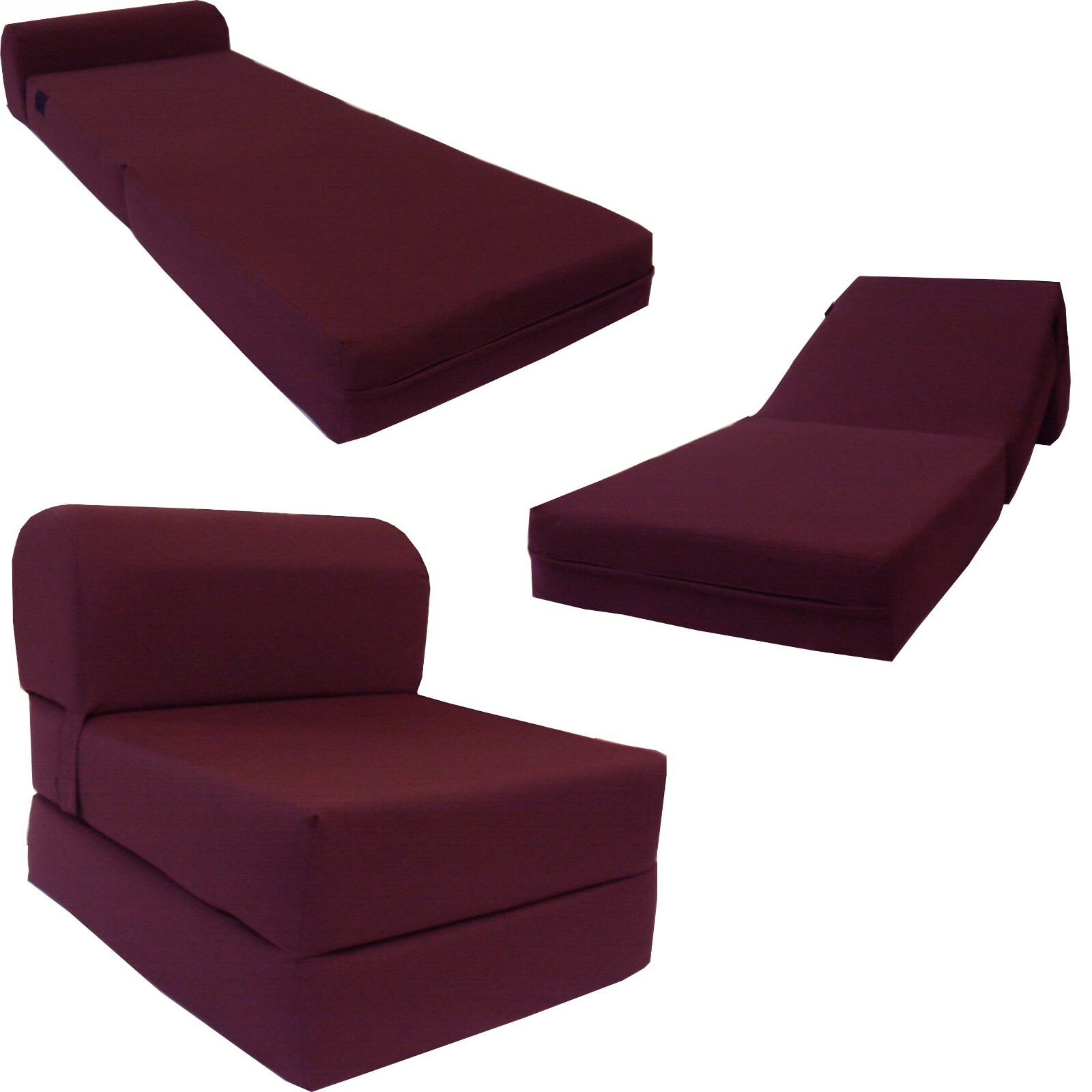 Sleeper Chair Folding Foam Mattresses, Foldable Sofa Bed, Couch 6x24x70 Burgundy