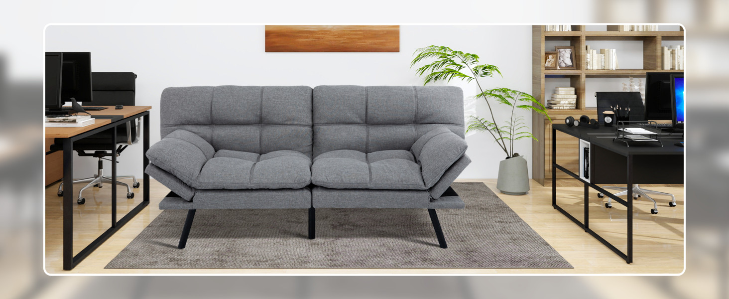 MUUE 71-Inch Futon Sofa Bed, Convertible Loveseat Sleeper | Airy Light
