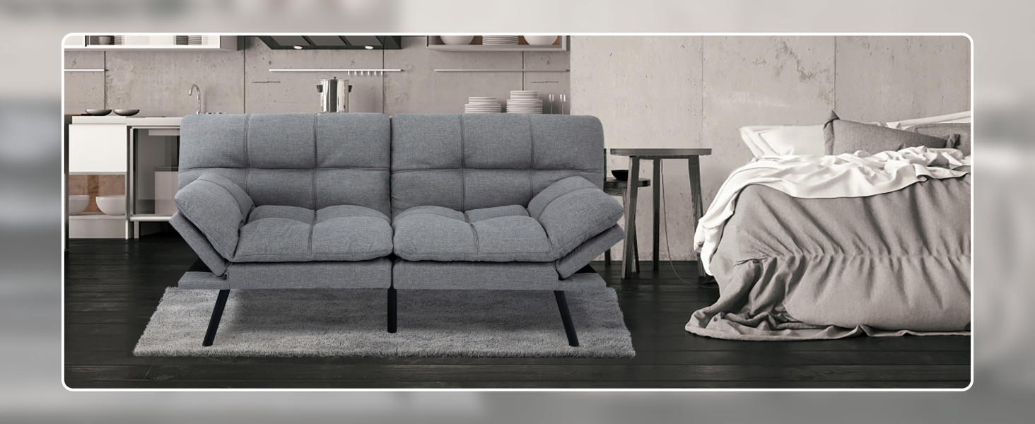 MUUE 71-Inch Futon Sofa Bed, Convertible Loveseat Sleeper | Airy Light