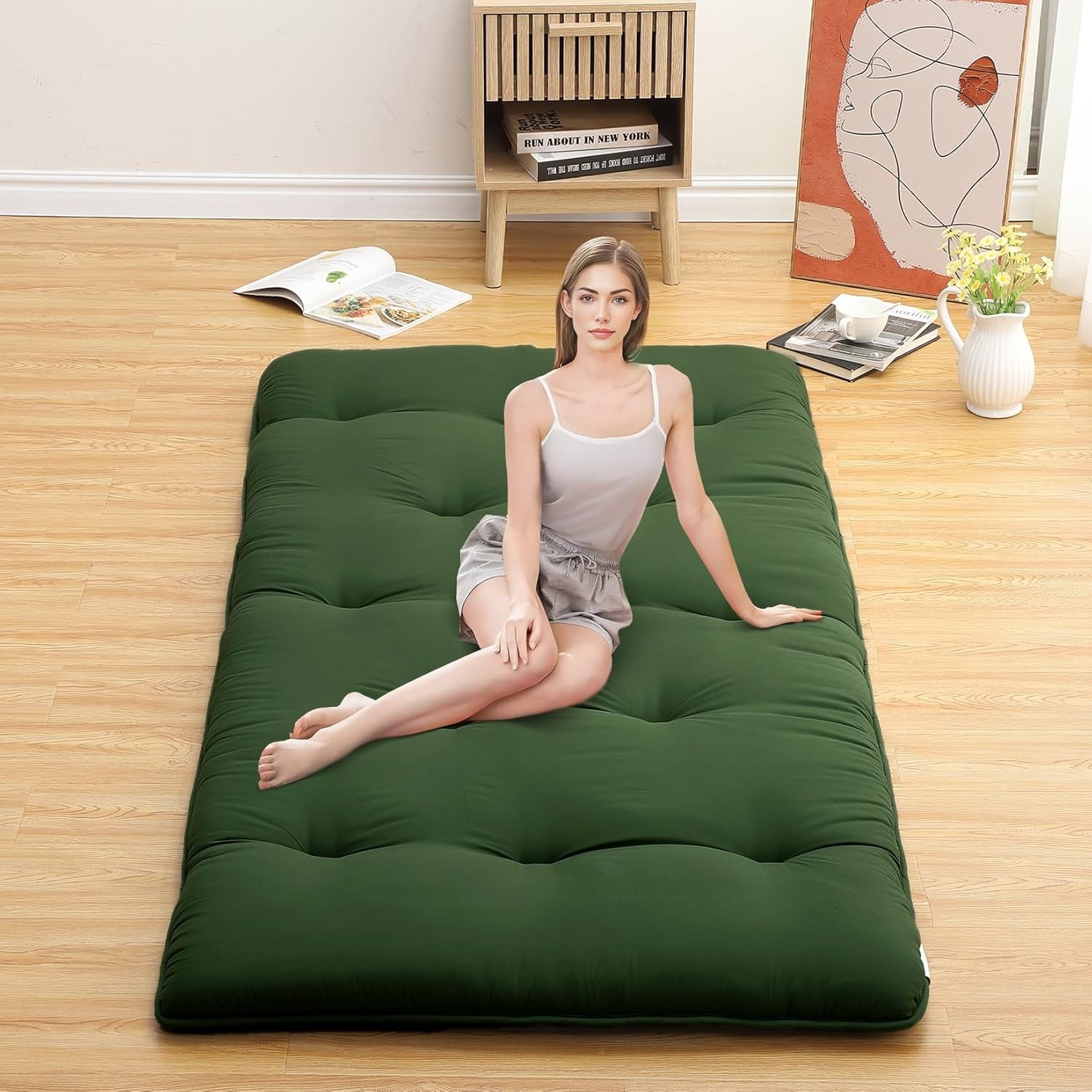 Twin Full Size Floor Mattress,Portable Roll Up Mattress Sleeping Pad for Dorm US