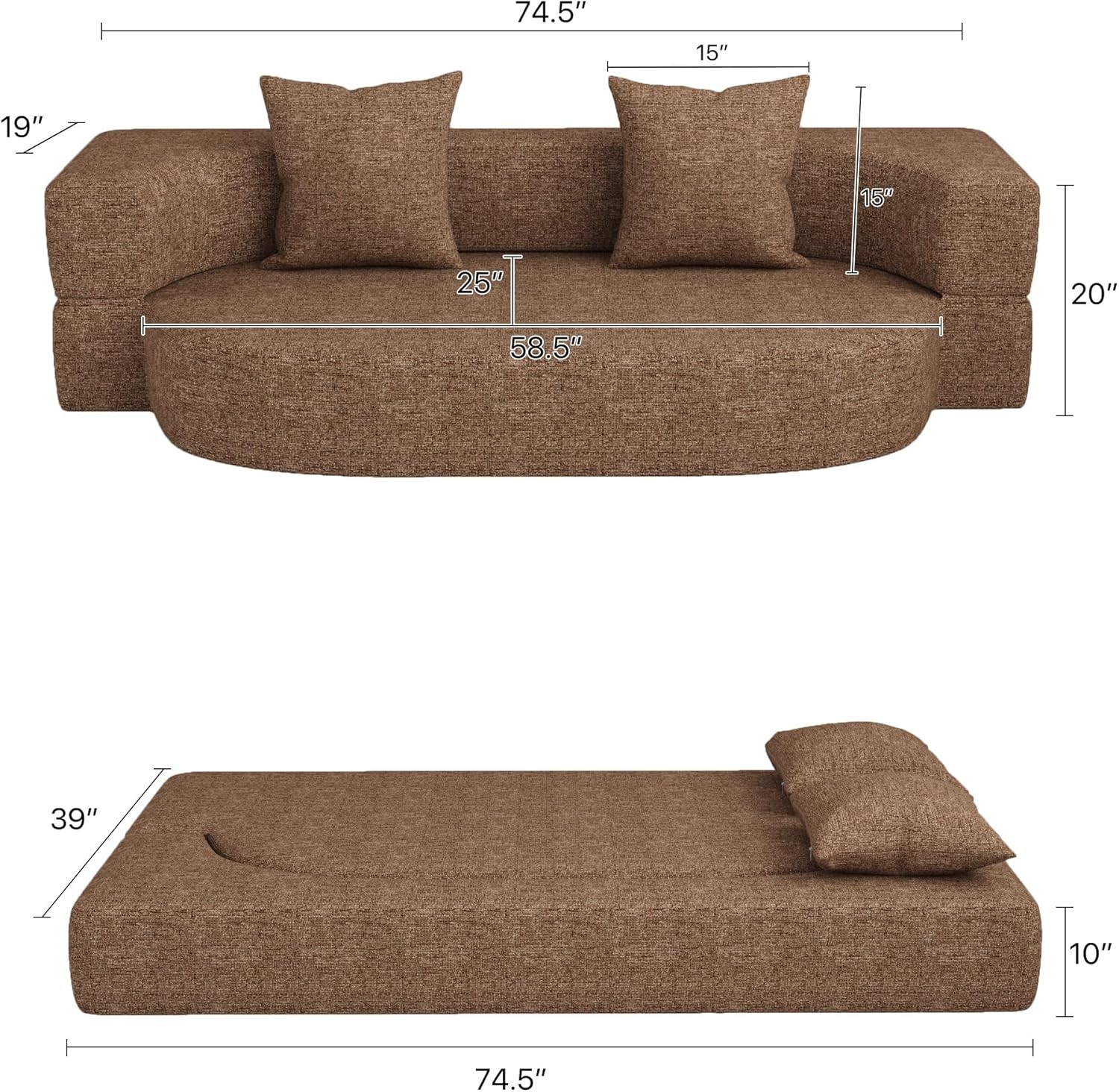 Folding Sofa Bed, Convertible Futon Sleeper Bed, 2-in-1