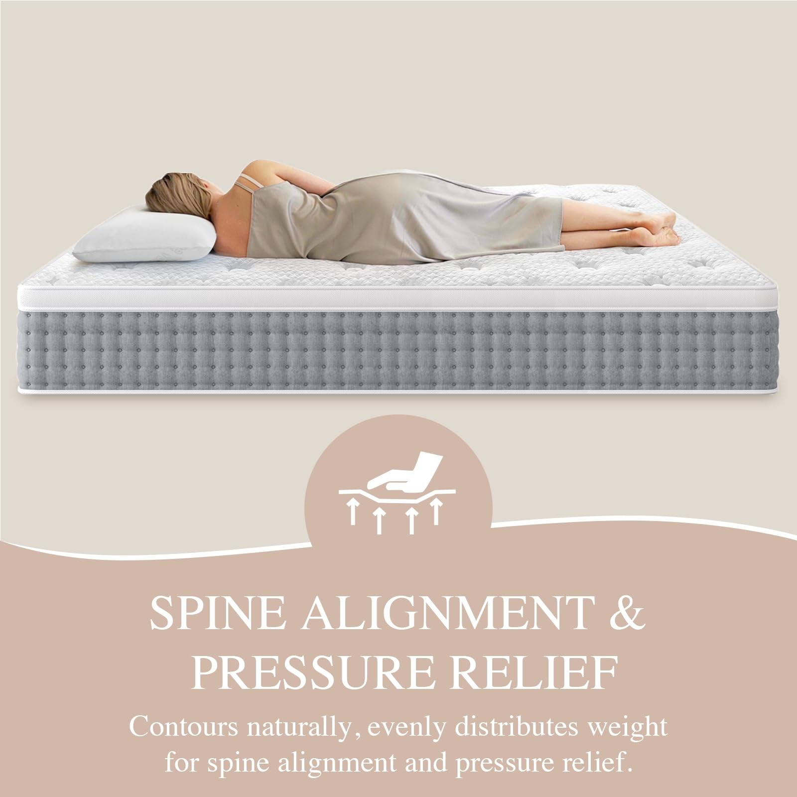 Queen 14 Inch Hybrid Mattress Pain Relief Lumbar Hip Support Cooling Gel