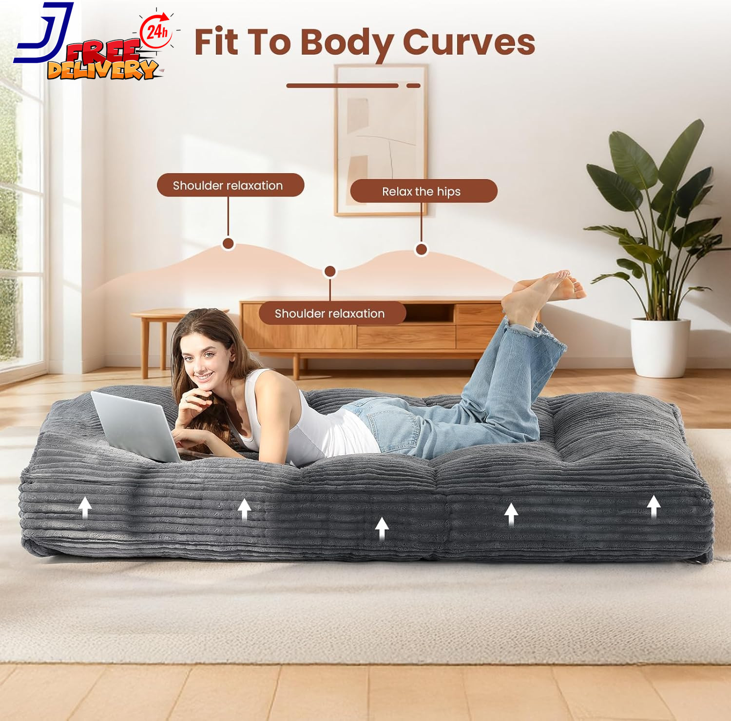 10″ Futon Mattress Queen Size Futons Sofa Couch Bed with Straps Thick Corduroy