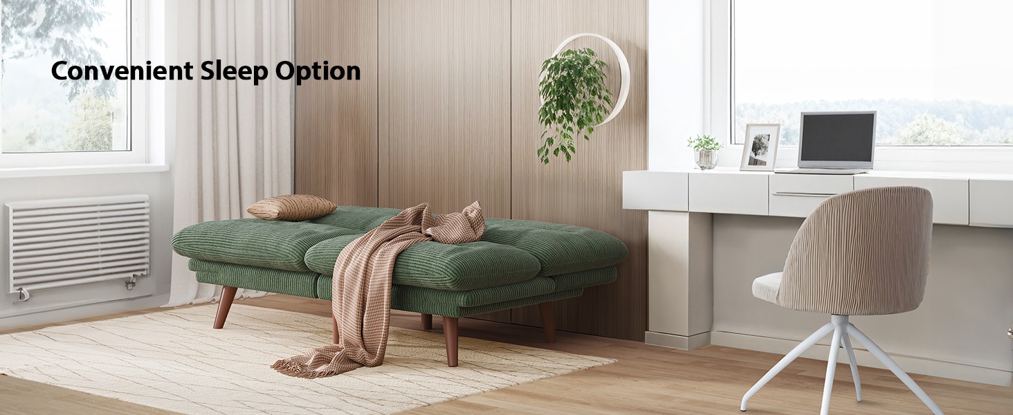Pipi Futon Sofa Bed, 66 Inch Corduroy Futon Couch Convertible with
