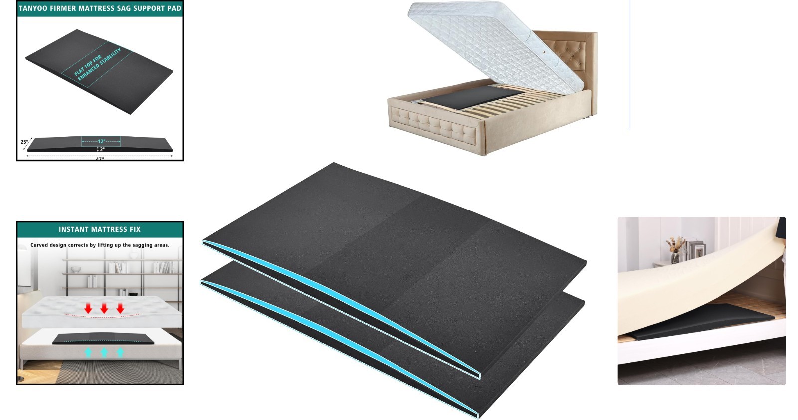 47x25x2 Sagging Mattress Fix – Durable High Density Foam Support Pads, Set of 2
