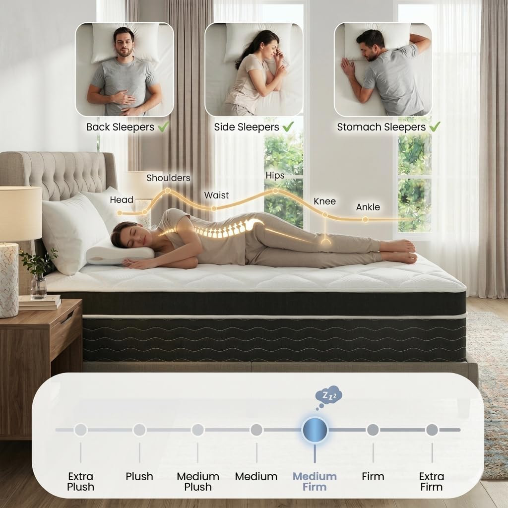 Luxury King Size Mattress 12 Inch, Hybrid Firm King Mattress in a Box, 7-Zones&