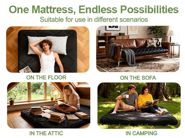 Japanese Futon Floor Mattress Queen Size 60″×80″, 3.9″ Thicken 5-Layer Japane…