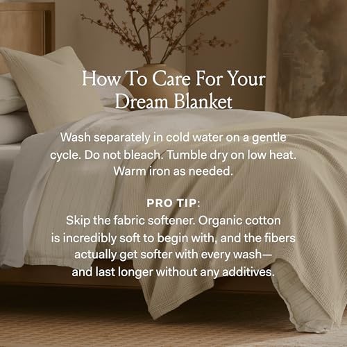 Dream Bed Blanket – – Luxury 100% Organic Cotton – Soft, Full/Queen Mist