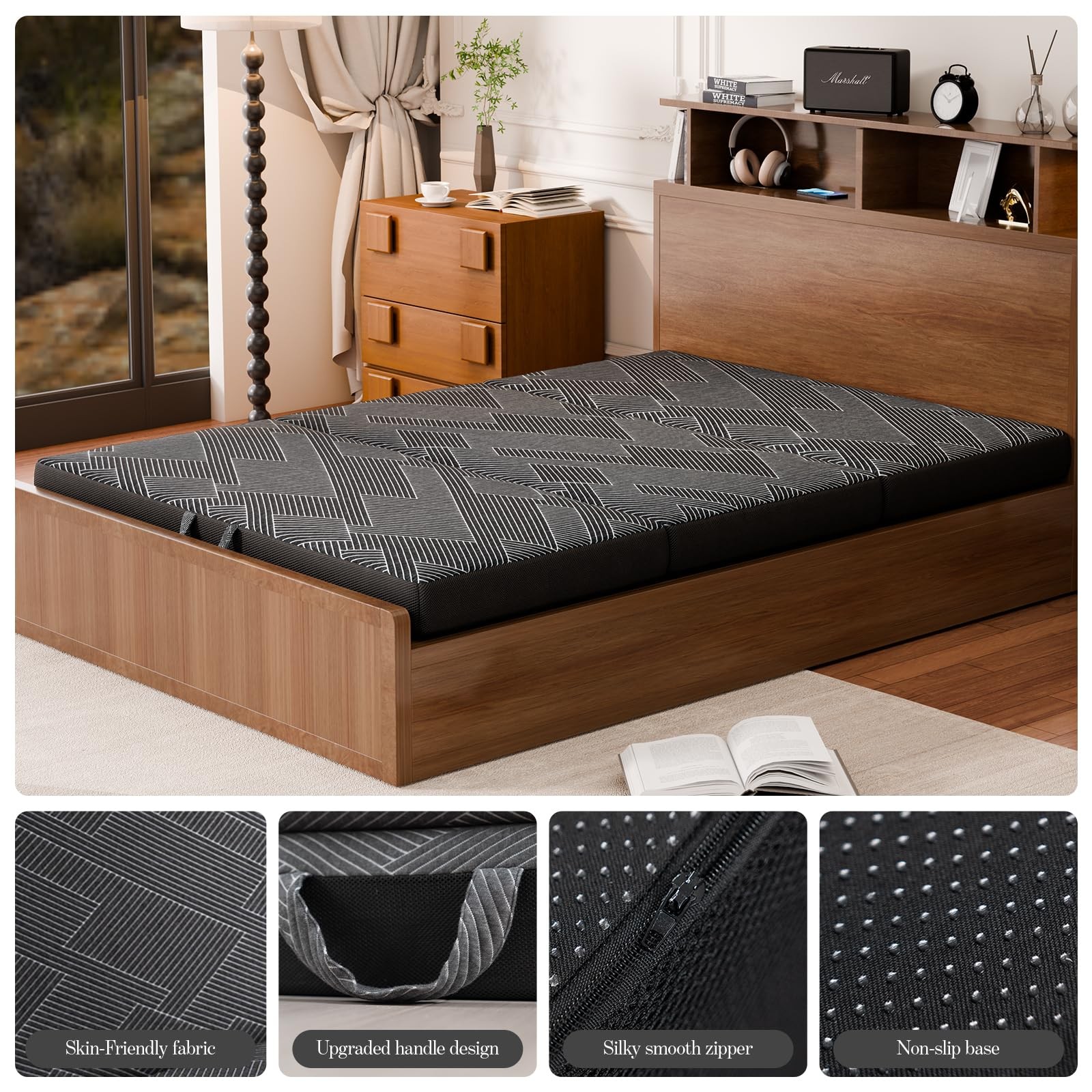 Tri Folding Mattress Queen Size – Foldable Mattress Trifold Memory Foam Mat w…
