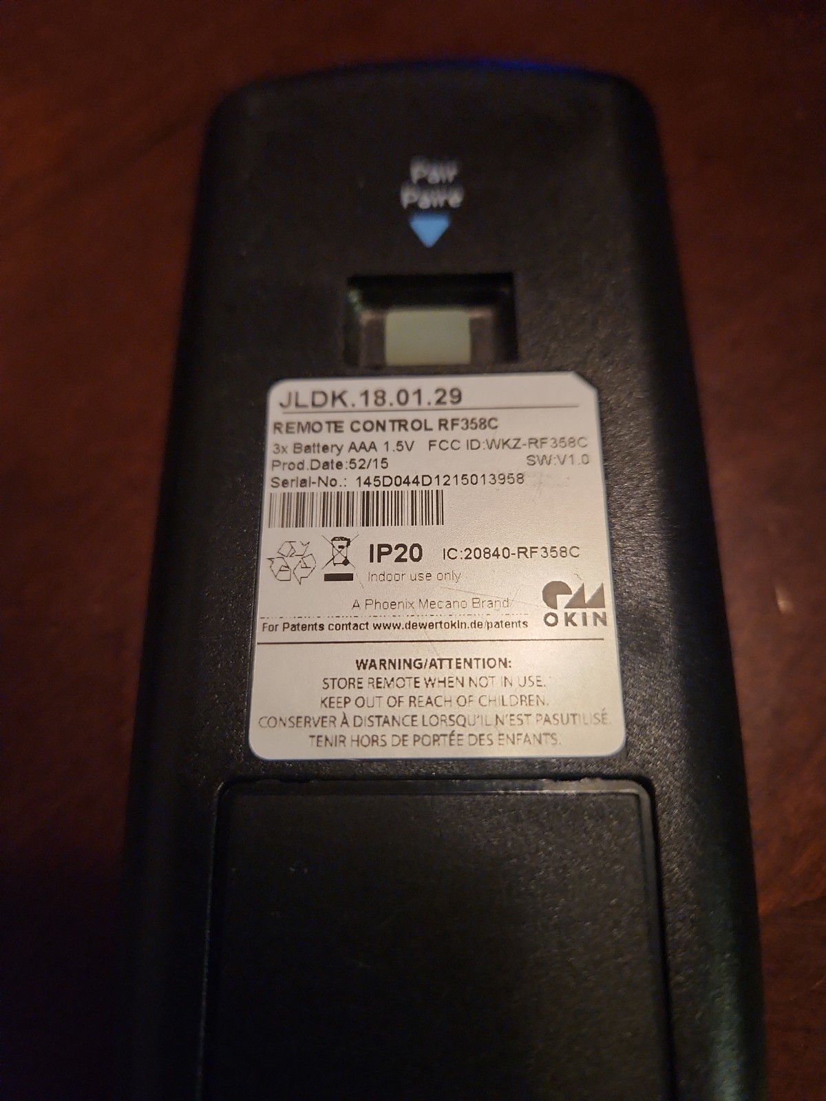 Sealy Ease Ease 1.0 Remote Control RF358C JLDK.18.01.29