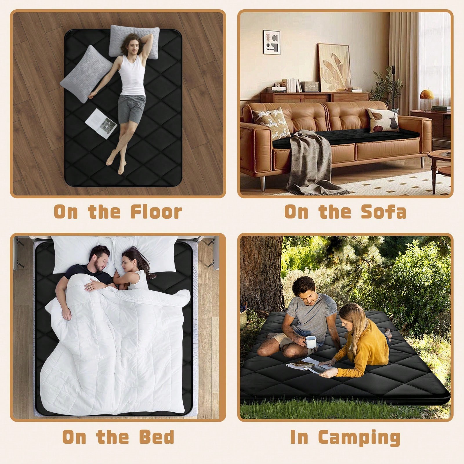 Black Thicken Foldable Floor Mattress Tatami Mat Sleeping Pad 60*80Inch Bed Sofa