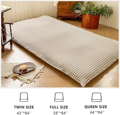 Floor Mattress Cover Gingham Checkered Futon Cover Guest Bed Japan Taupe Full