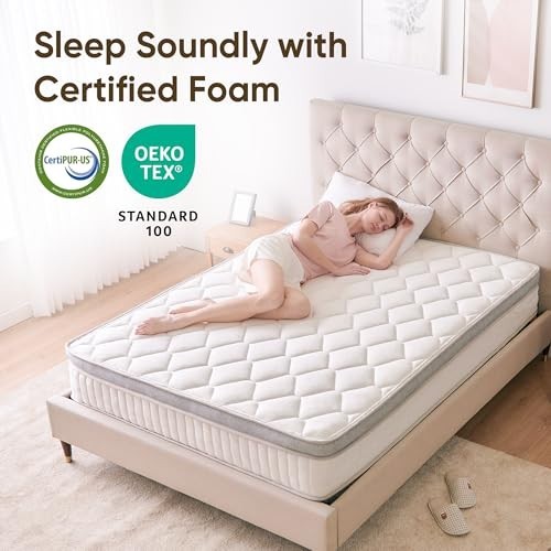 10″ Twin Mattress – Cooling Gel Memory Foam & Pocket Spring Hybrid, Medium Firm,