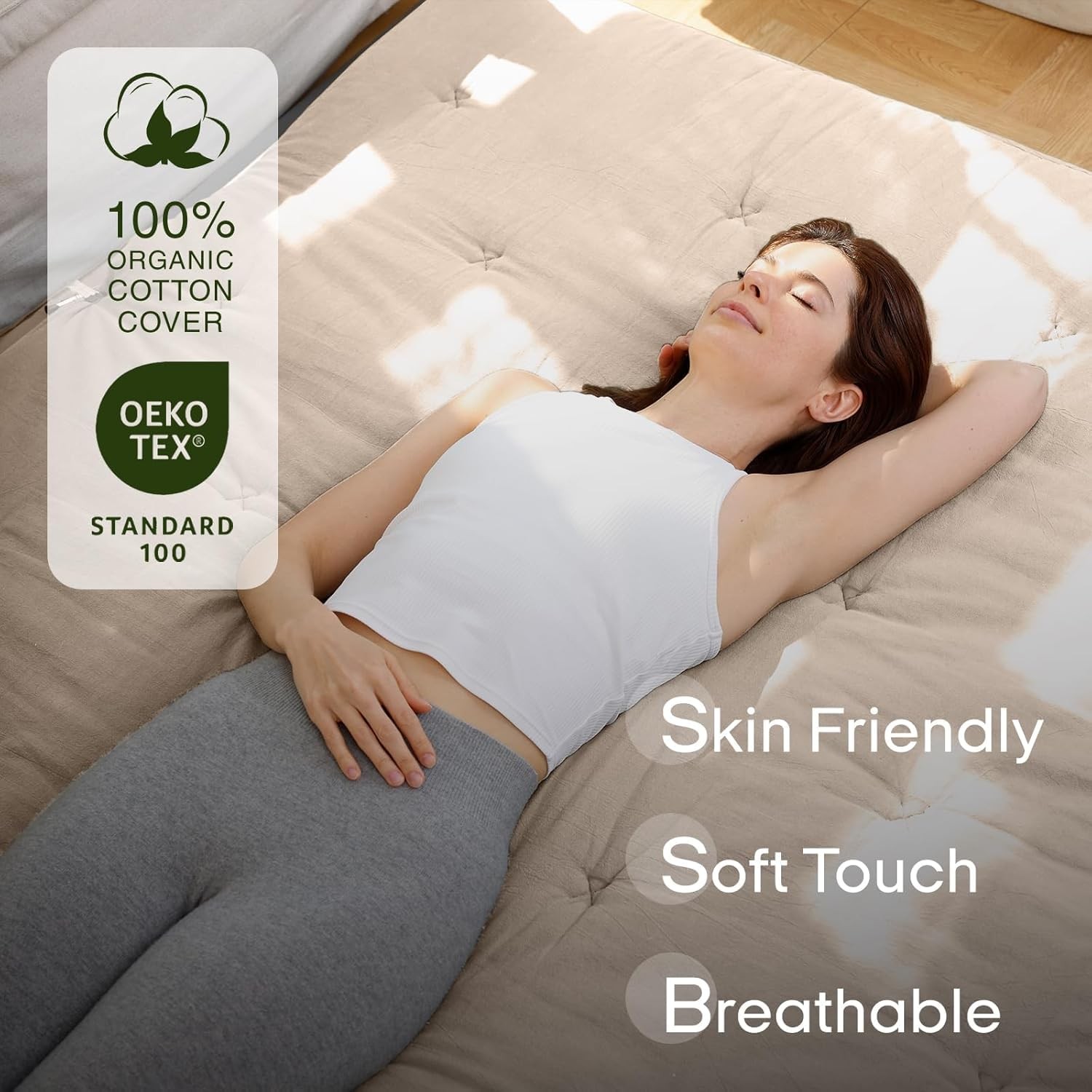 Japanese Floor Futon Mattress Full Size 75″x 54″, 100% Cotton Cover 2.5” Thi…