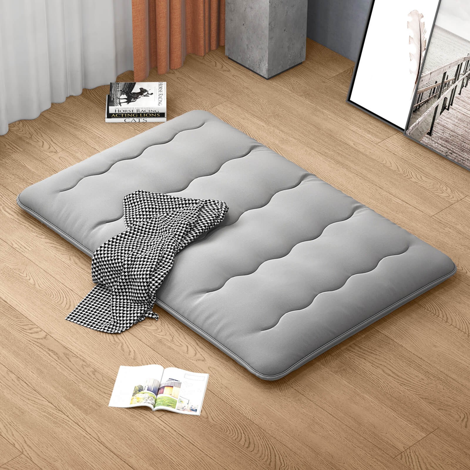 Full Futon Mattress Washable Cover Carry Bag Gray Japanese Floor Pad