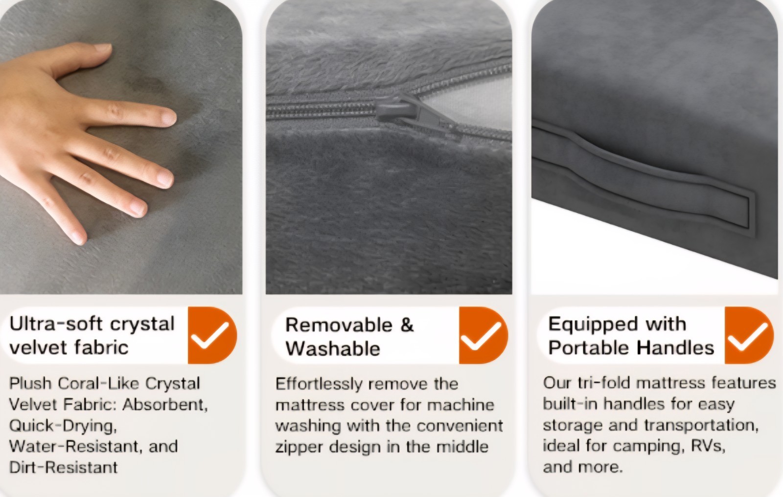 Tri-Fold Memory Foam Mattress 6″ Twin Reversible Folding Topper with Cover, Gray