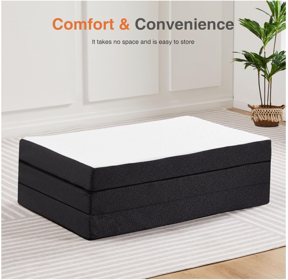 3″ Thickness Tri-fold Memory Foam Mattress, Portable Floor Bed, Foldable Mat