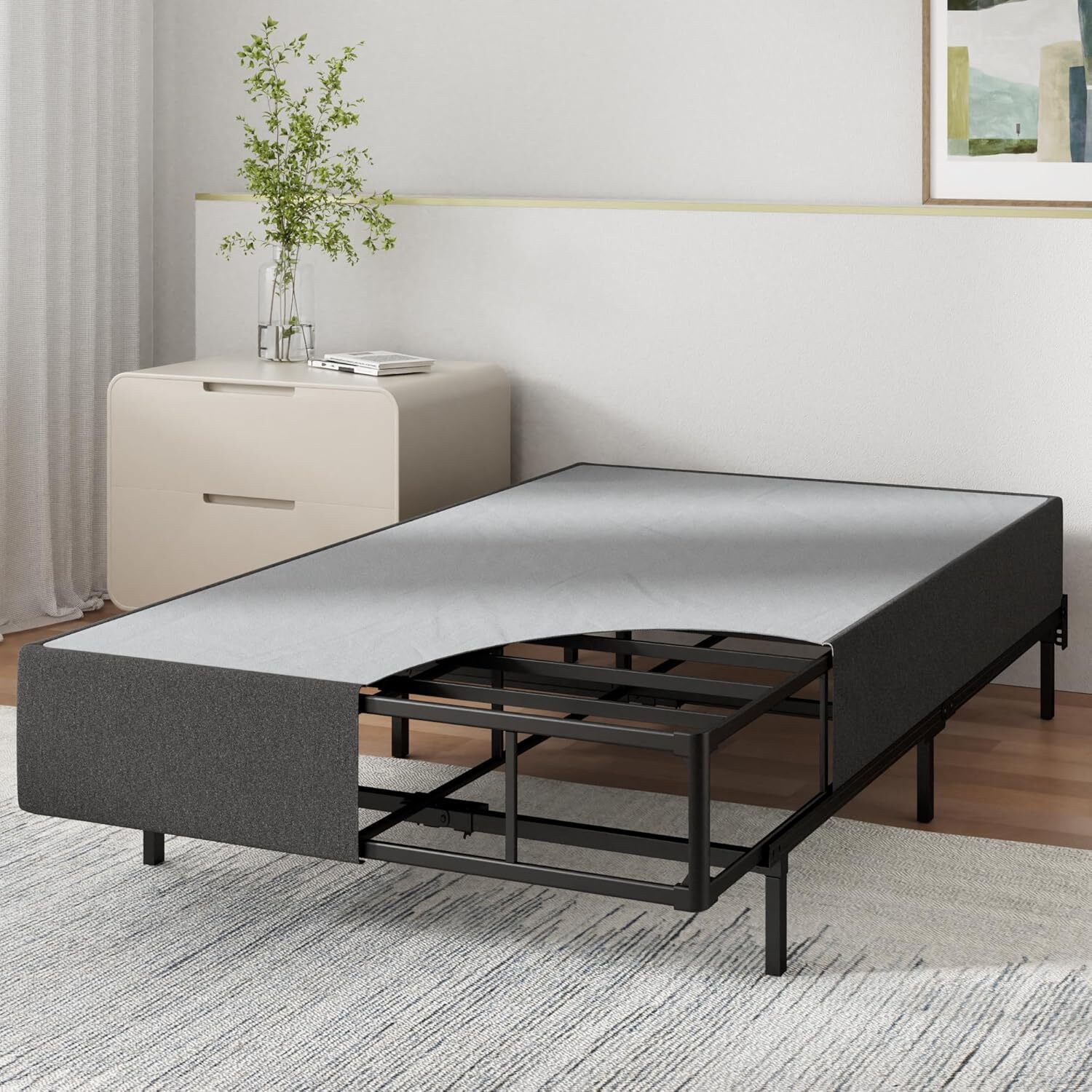 9 Inch Wonderbox Smart Box Spring Twin Mattress Foundation Quick Assembly Grey