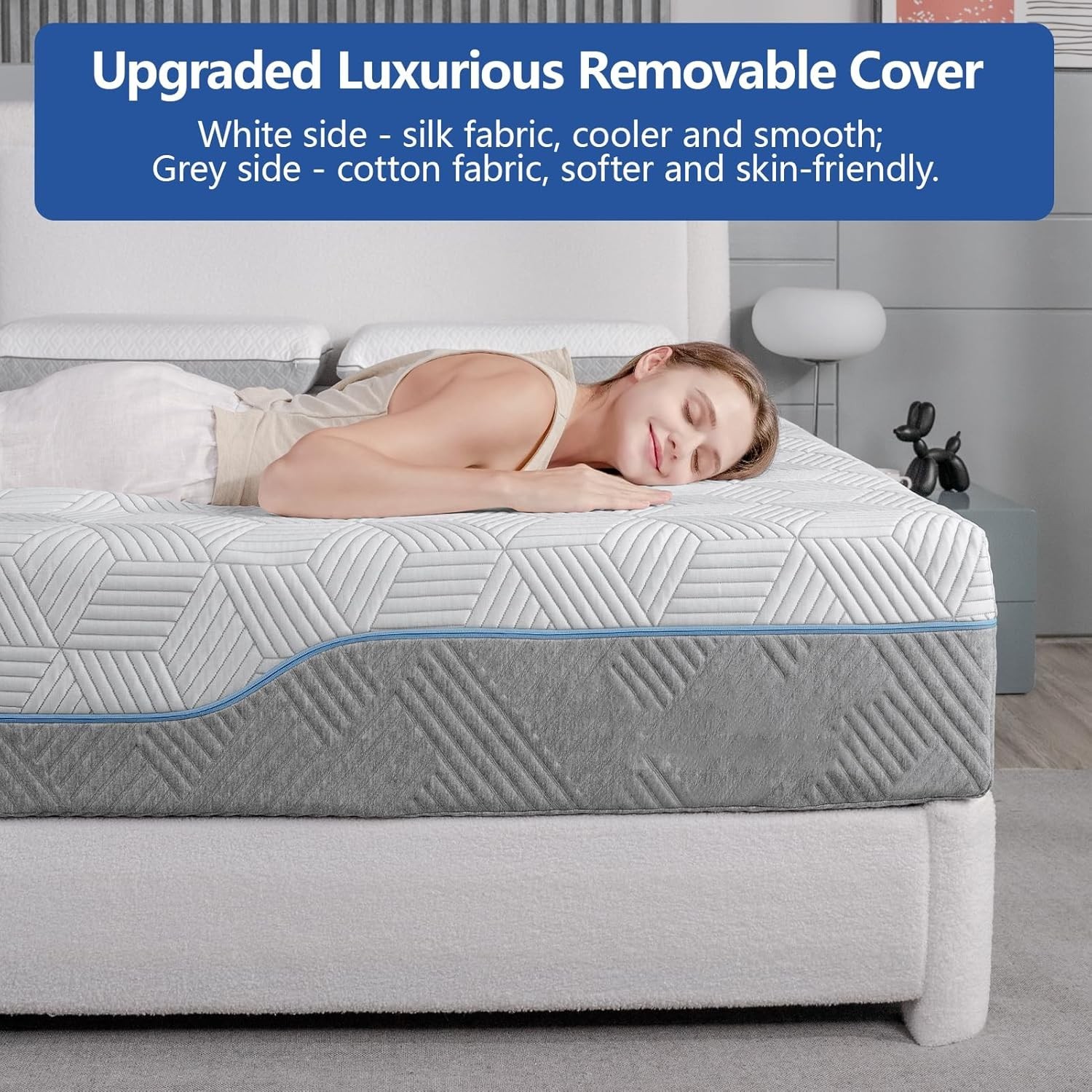 Mattress King 16 Inch Plush Soft with Silk Cover,Cool Green Tea/Gel Memory Foam