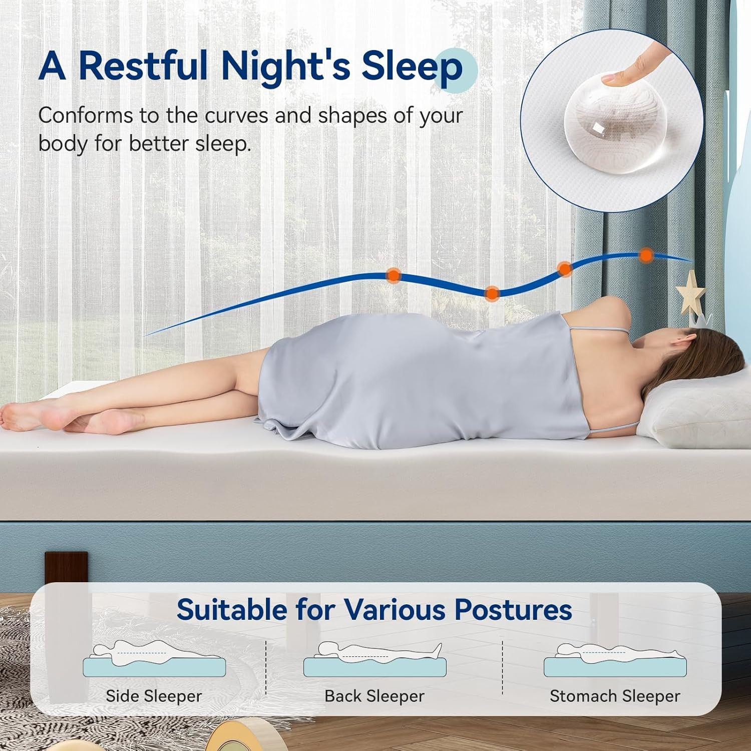Memory Foam Mattress, Soft Plush Feel, Breathable, 6 Inch, Twin, White/Grey