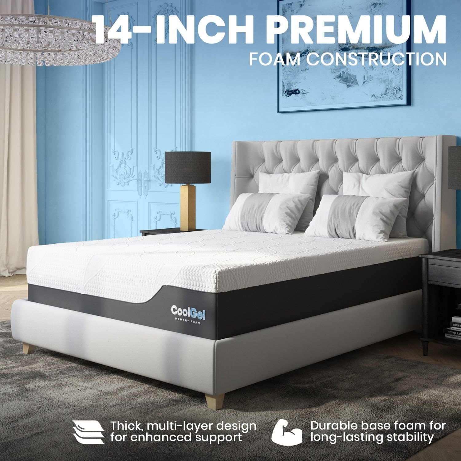 Chill Memory Foam 14-Inch Mattress with Pillow, Certipur-Us Certified, Mattress