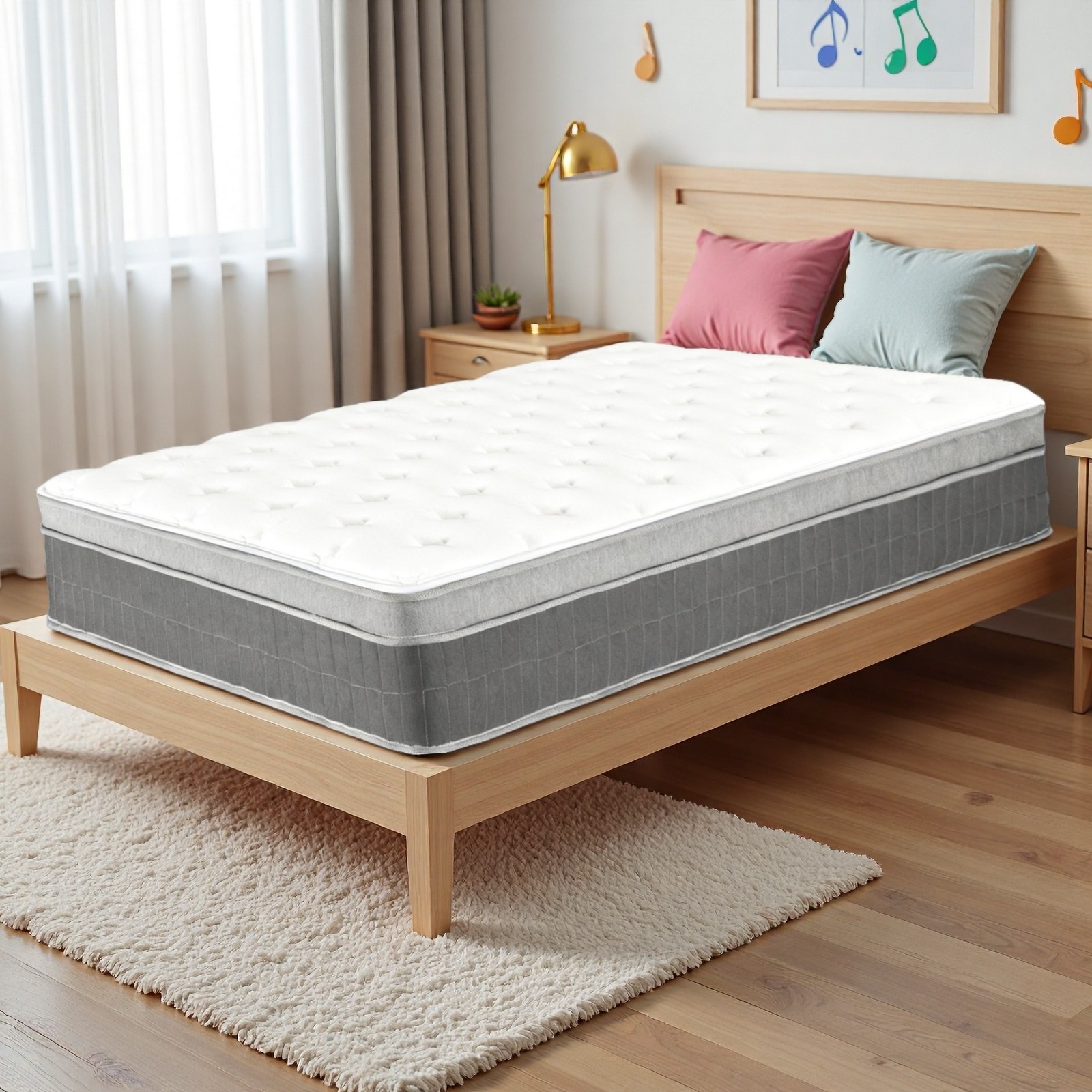 Twin Hybrid Mattress 12″ – Memory Foam Medium Firm Breathable Gray Trim
