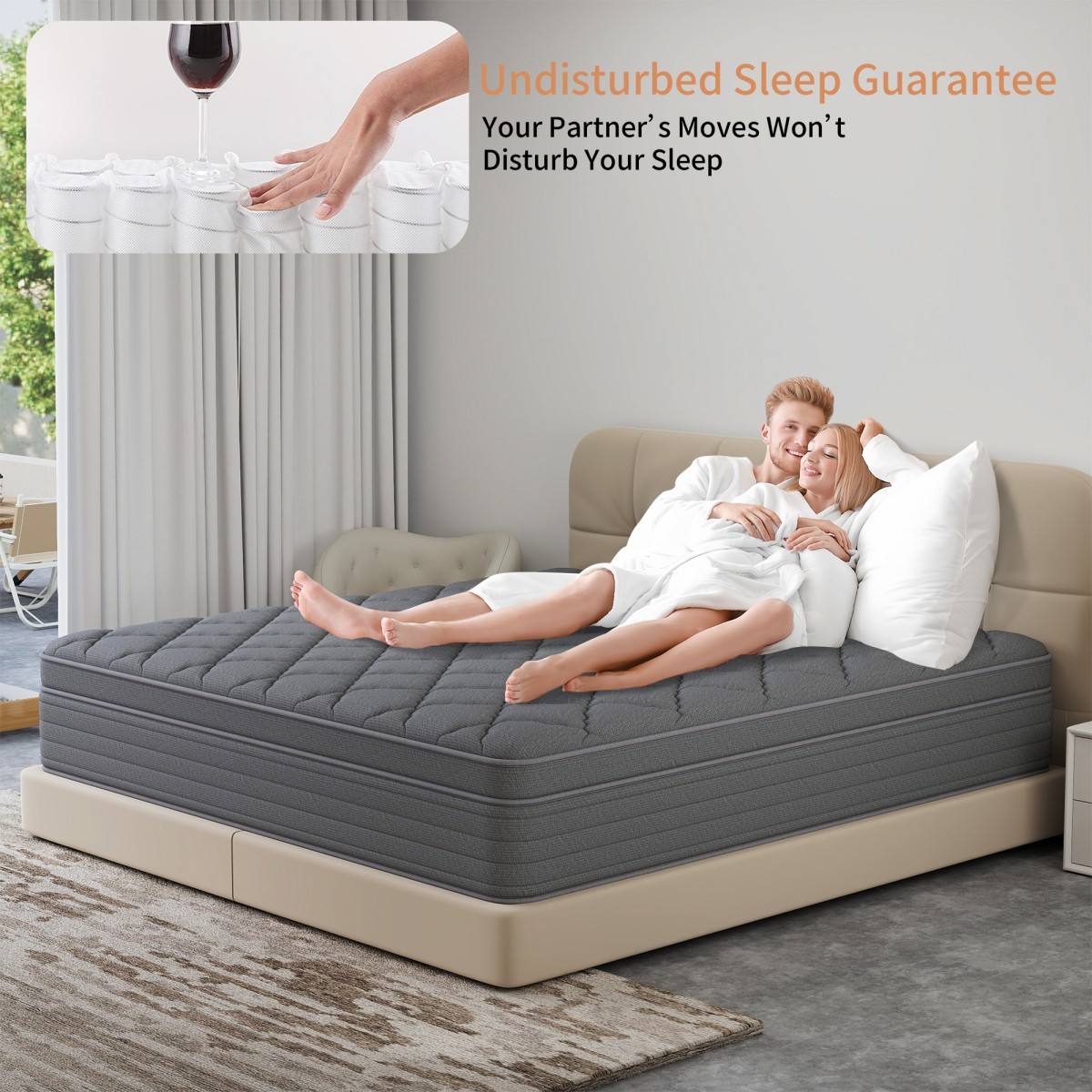 12″14″ Gel Memory Foam Hybrid Spring Mattress In A Box Twin Full Queen King Gray