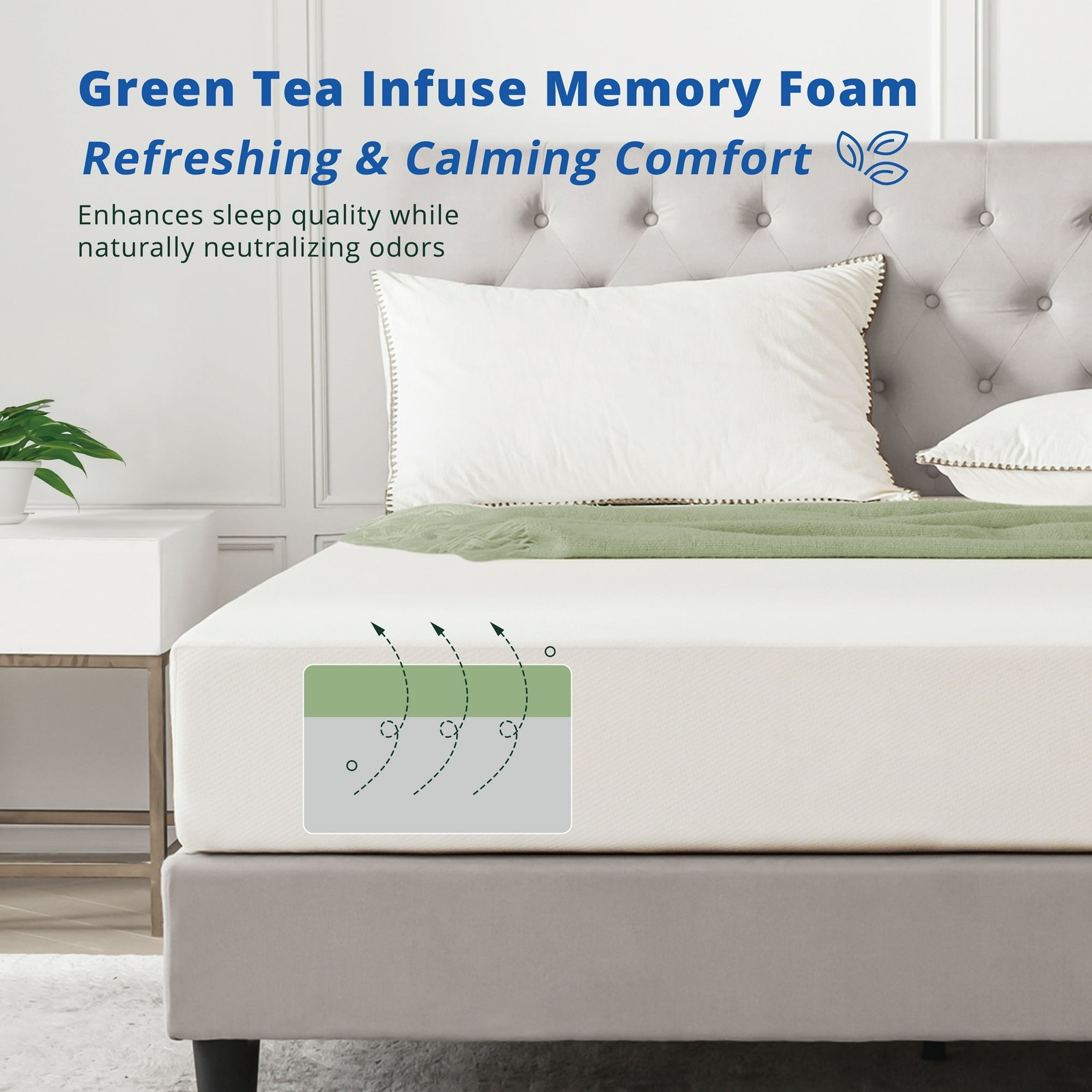Twin Mattress 8 In Memory Foam M Firm Support Green Tea Infused Gel Flex Foam