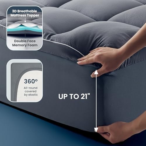 Dual Layer 4 Inch Memory Foam Mattress Topper, 2 inch Cooling Gel Queen Grey