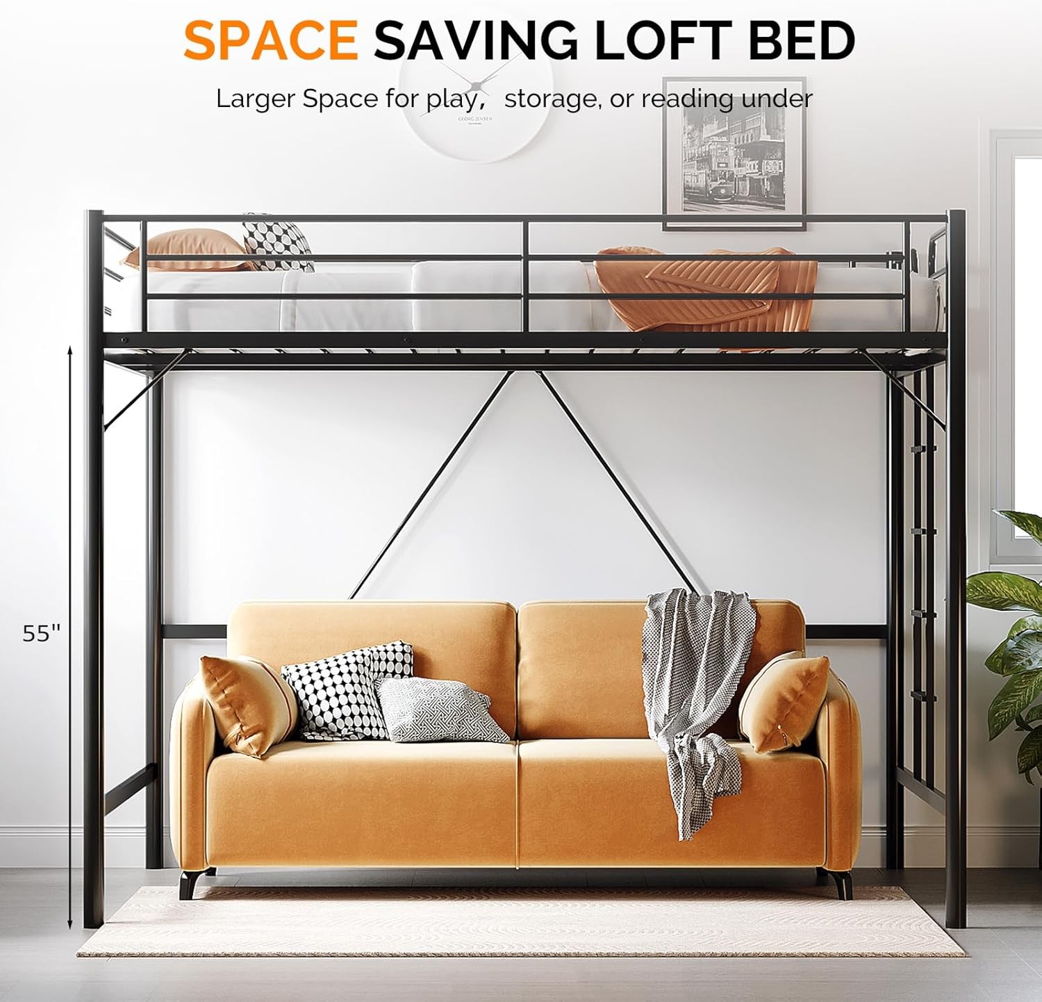 Queen Loft Bed with Flat Rungs for Adults, Kids and Young Teens, No