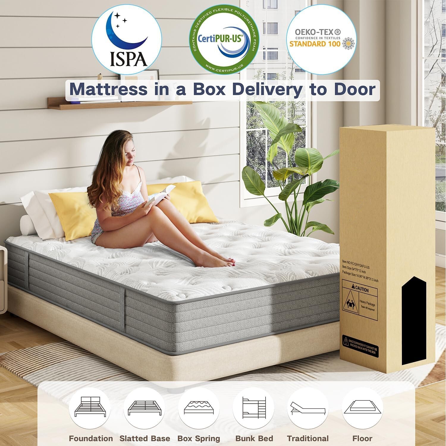 12″ 14″ Mattress Gel Memory Foam Full Queen King Hybrid Spring Mattress in a Box