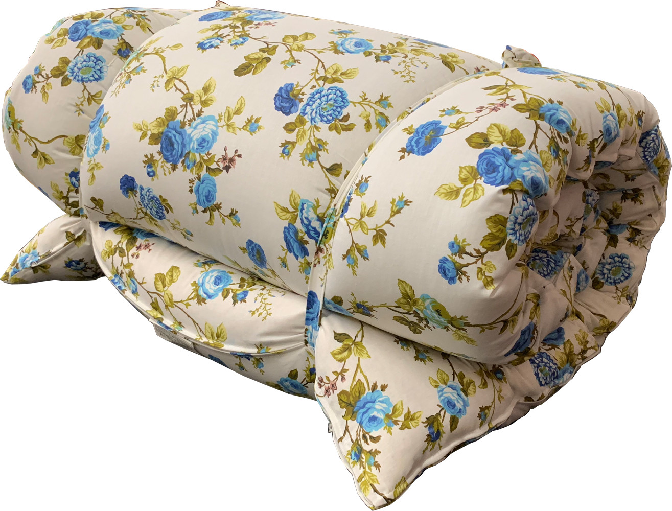 Blue Roses Traditional Japanese Floor Rolling Futon Mattress, Thai Mat