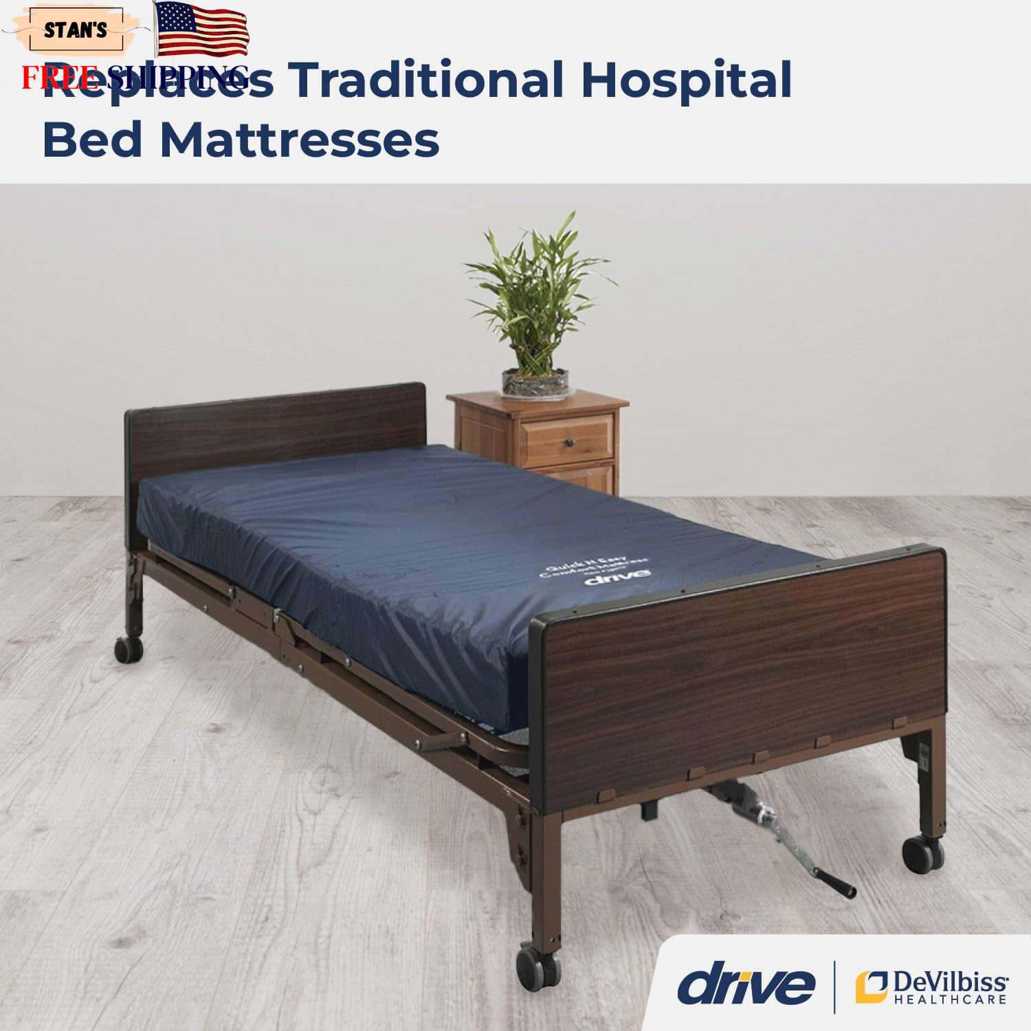 Hospital Medical Bed Mattress Twin XL Blue Water Resistant Non Slip Home Foam