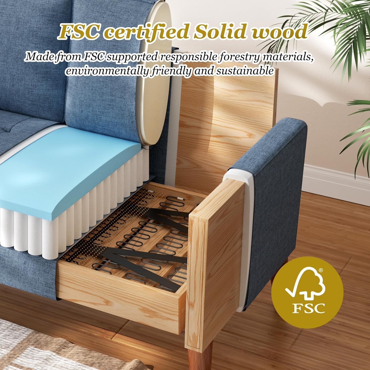 Loveseat Sofa with Solid Wood Legs, 48″ Small Couches for Small