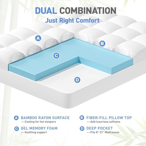 Dual Layer 3 Inch Memory Foam Mattress Topper Size, 2 King Dual Layer White