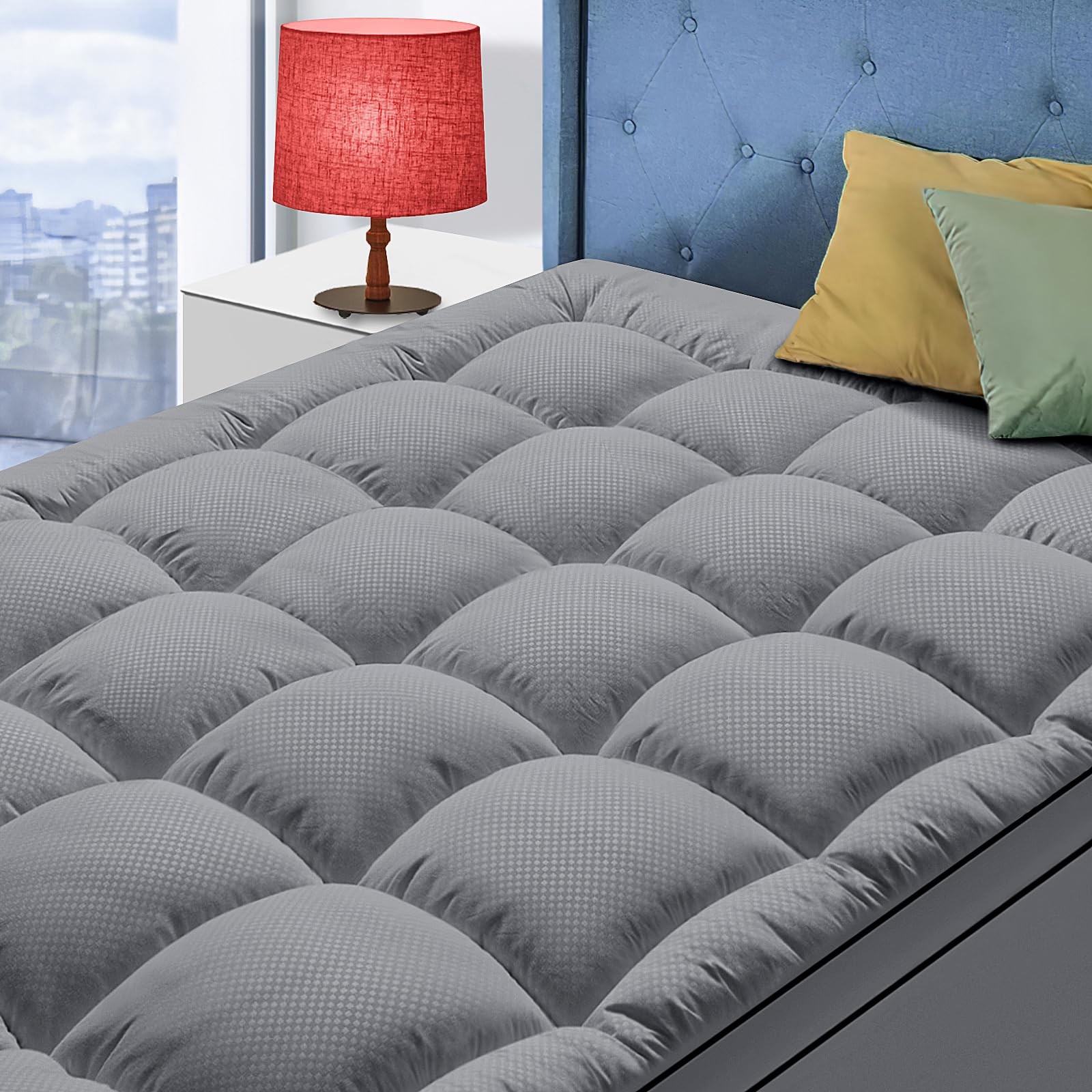 Extra Thick Twin Mattress Topper, 39″x75″, Dark Grey, Breathable, Quilted Fit…