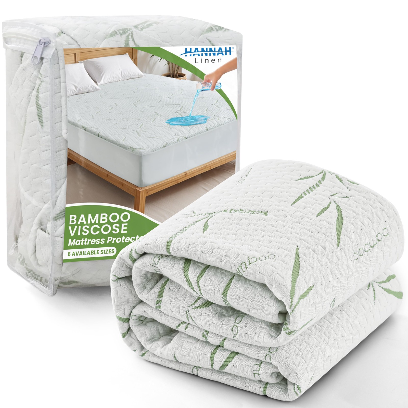 Hannah Linen Twin Mattress Protector, Cooling Rayon dervied from Twin, White