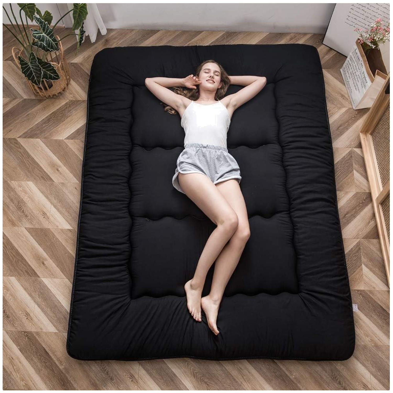 Japanese Floor Futon Mattress, Black, Full Size
