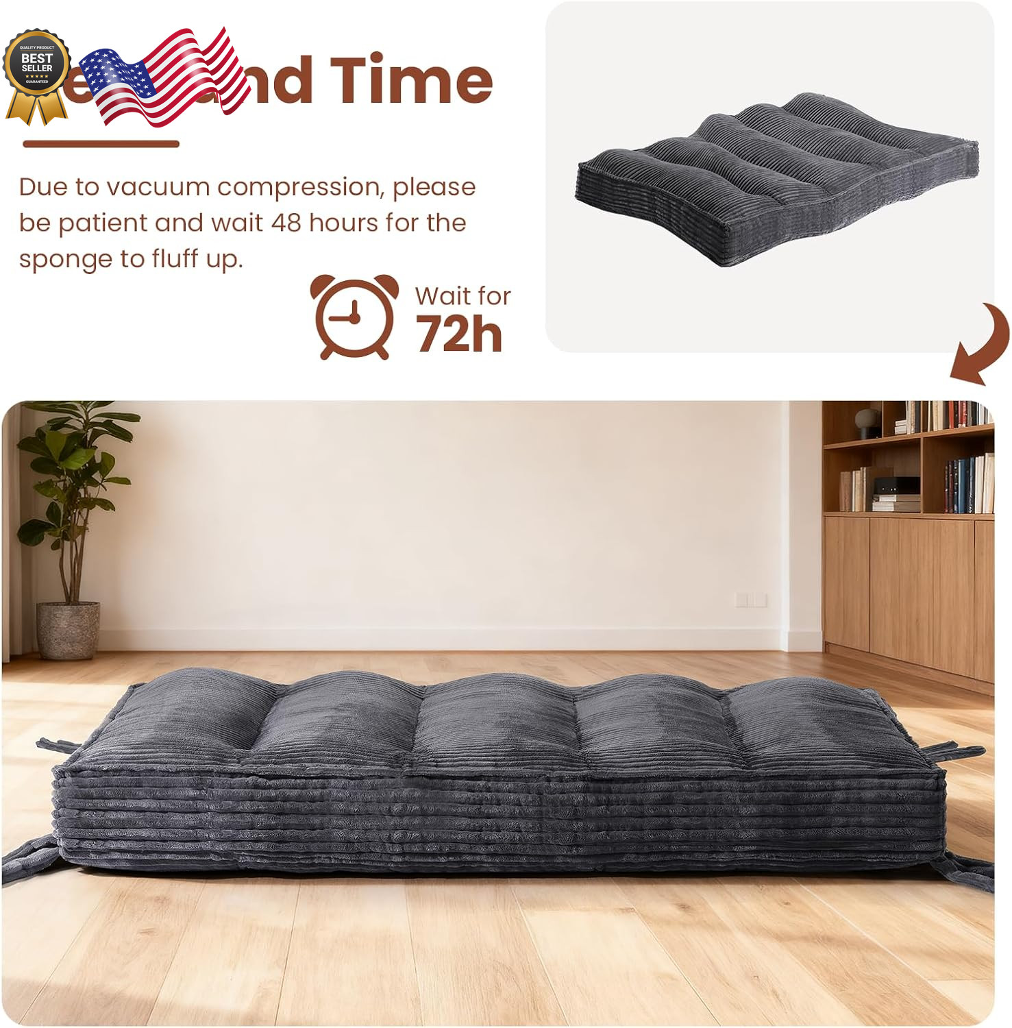 10″ Futon Mattress Queen Size Futons Sofa Couch Bed with Straps Thick Corduroy