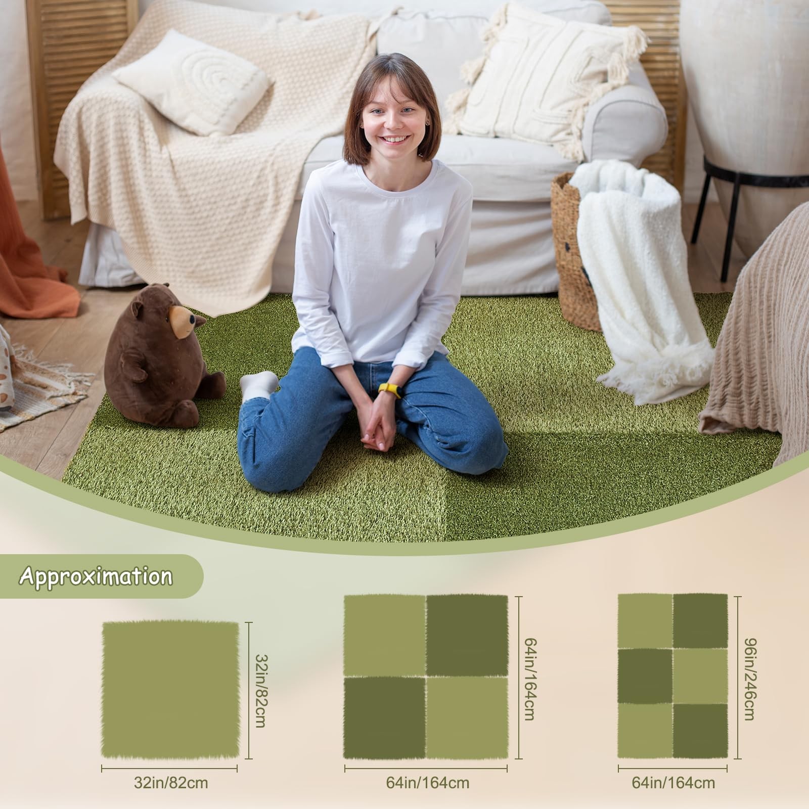 Tatami Mat Floor 64×64 Inch Foldable Plush Soft Anti Slip 4 Pieces