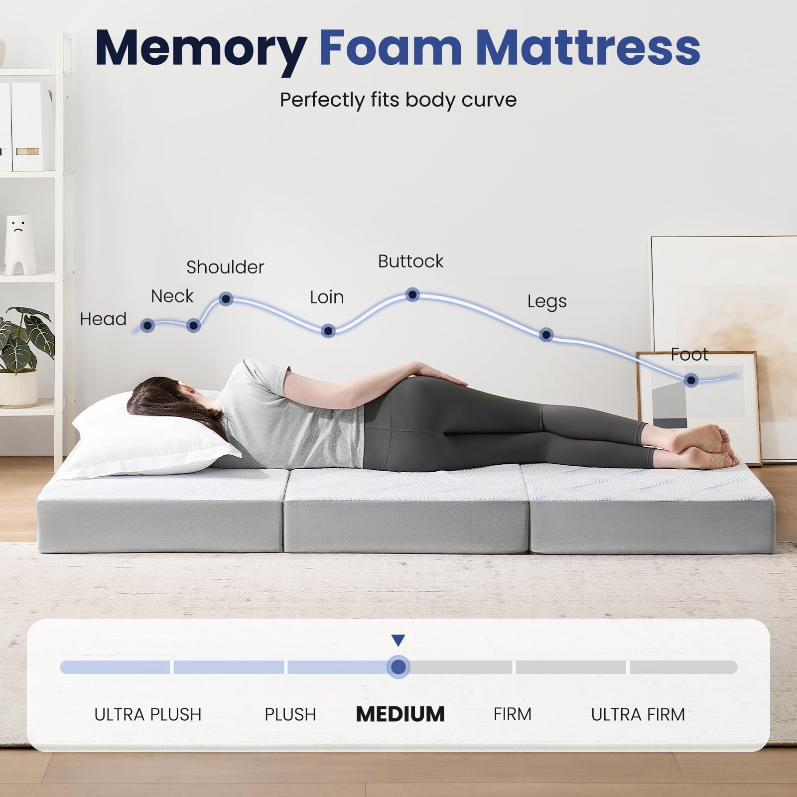 Folding Mattress Single, 4 Inch Memory Foam Foldable Mattress Single, Trifold…