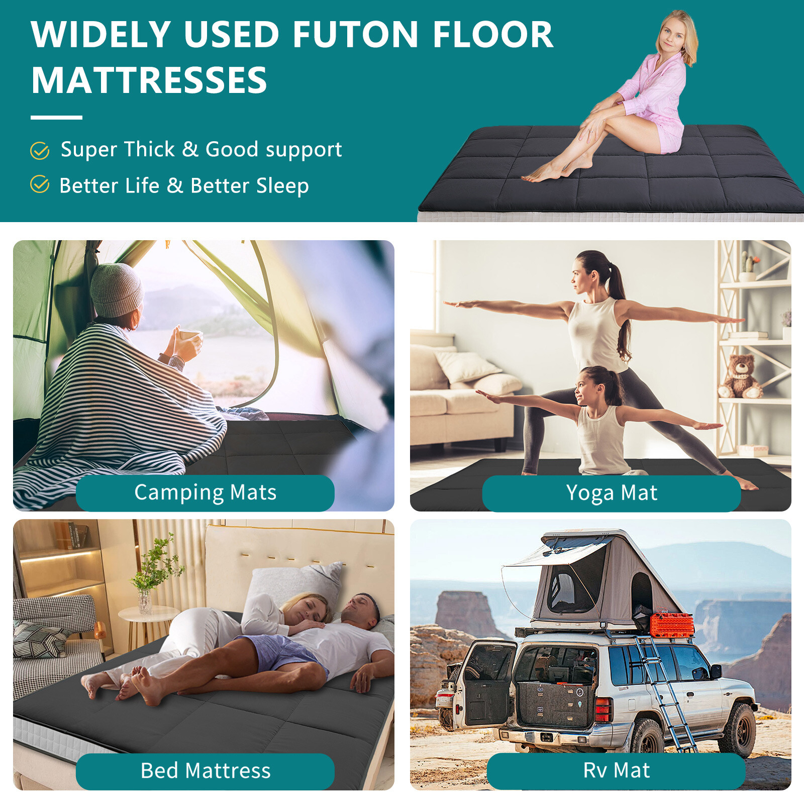 Japanese Futon Mattress 4inch Extra Thick Foldable Japanese Futon Floor Mattress