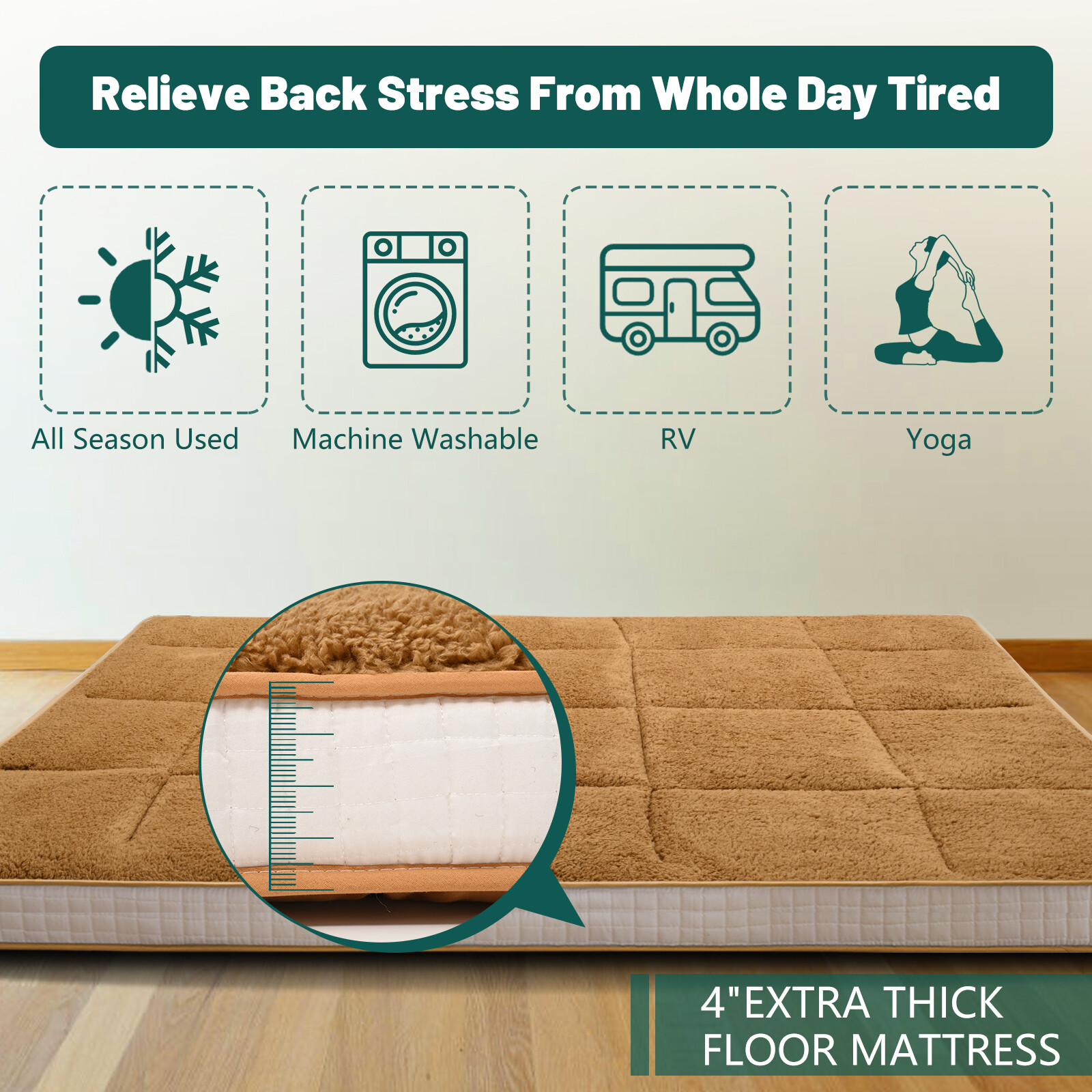 NAIZEA Japanese Floor Mattress Futon Mattress Dual Use Design Mattress 4 Colors