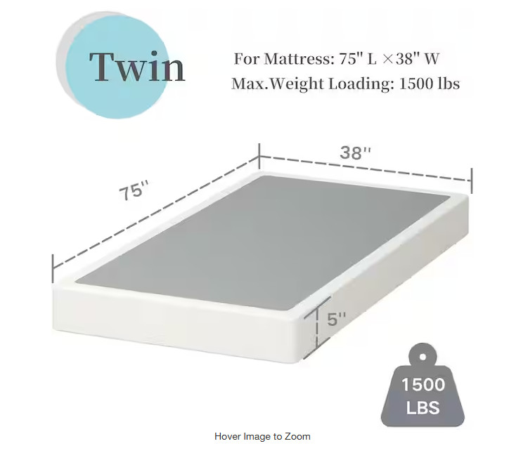 Comasach 5 in. High Twin Size Box Spring with Easy Clean Fabric Cover