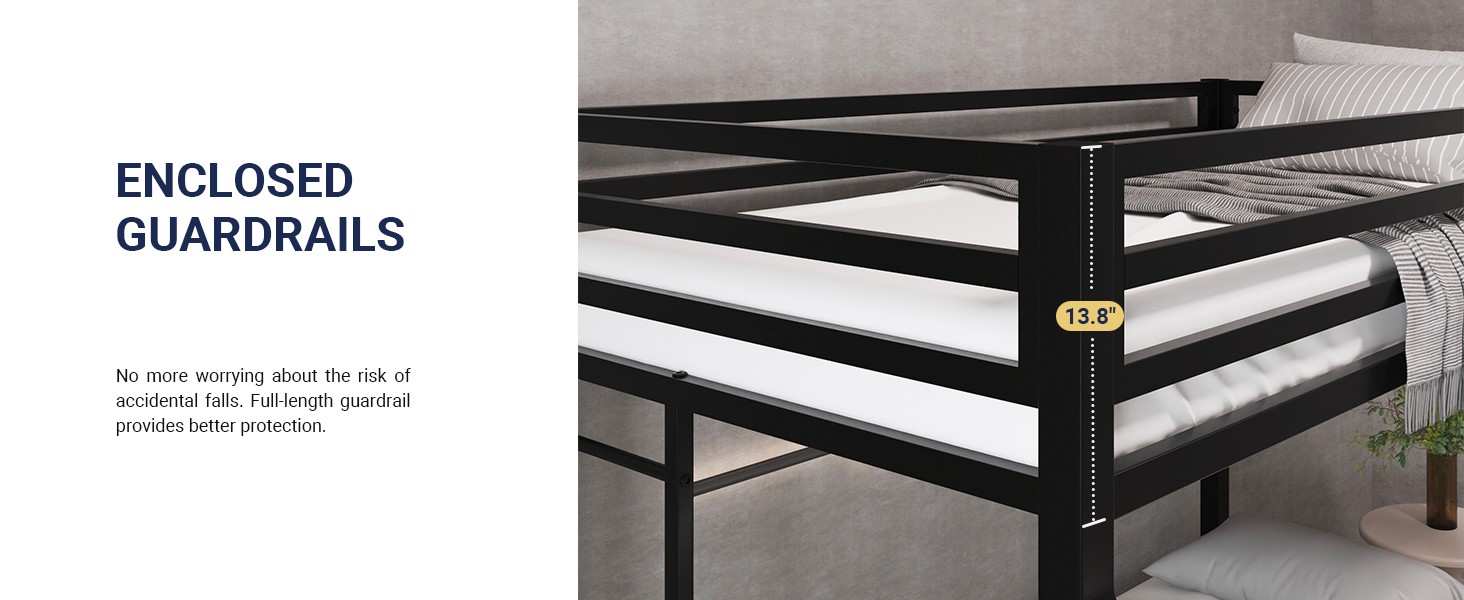 Metal Bunk Bed Twin Over Full Size for Junior & Adults with Ladder