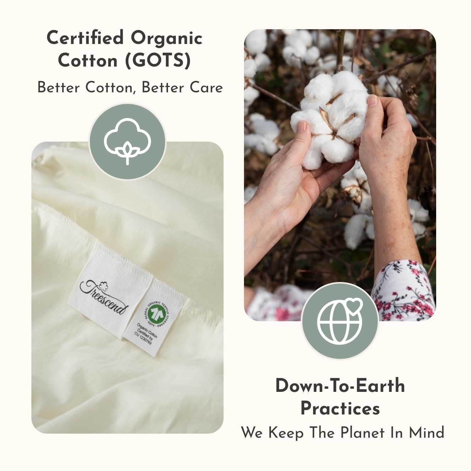 100% Cotton Organic Mattress Protector | Breathable & Noiseless King, Ivory