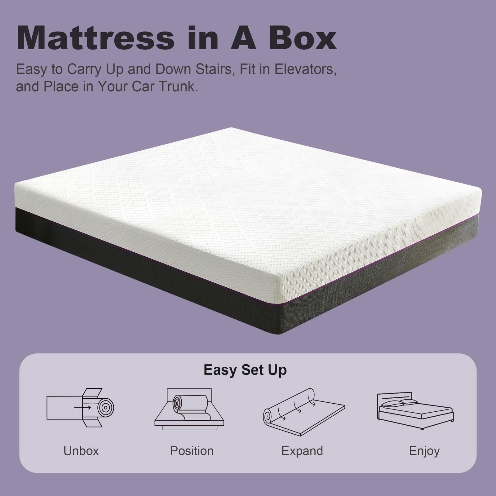 Gel-Infused Memory Foam Mattress in a Box – 4″, 8″, 10″, 12″ ,14″ Sizes Mattress