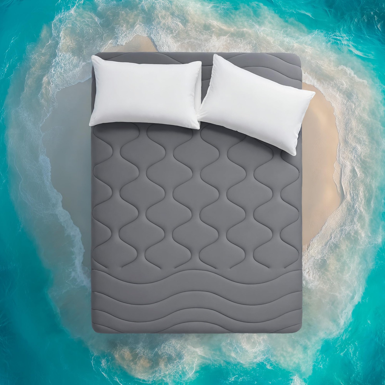 Sleep Zone Cooling Mattress Pad Queen, Support Topper, Gray