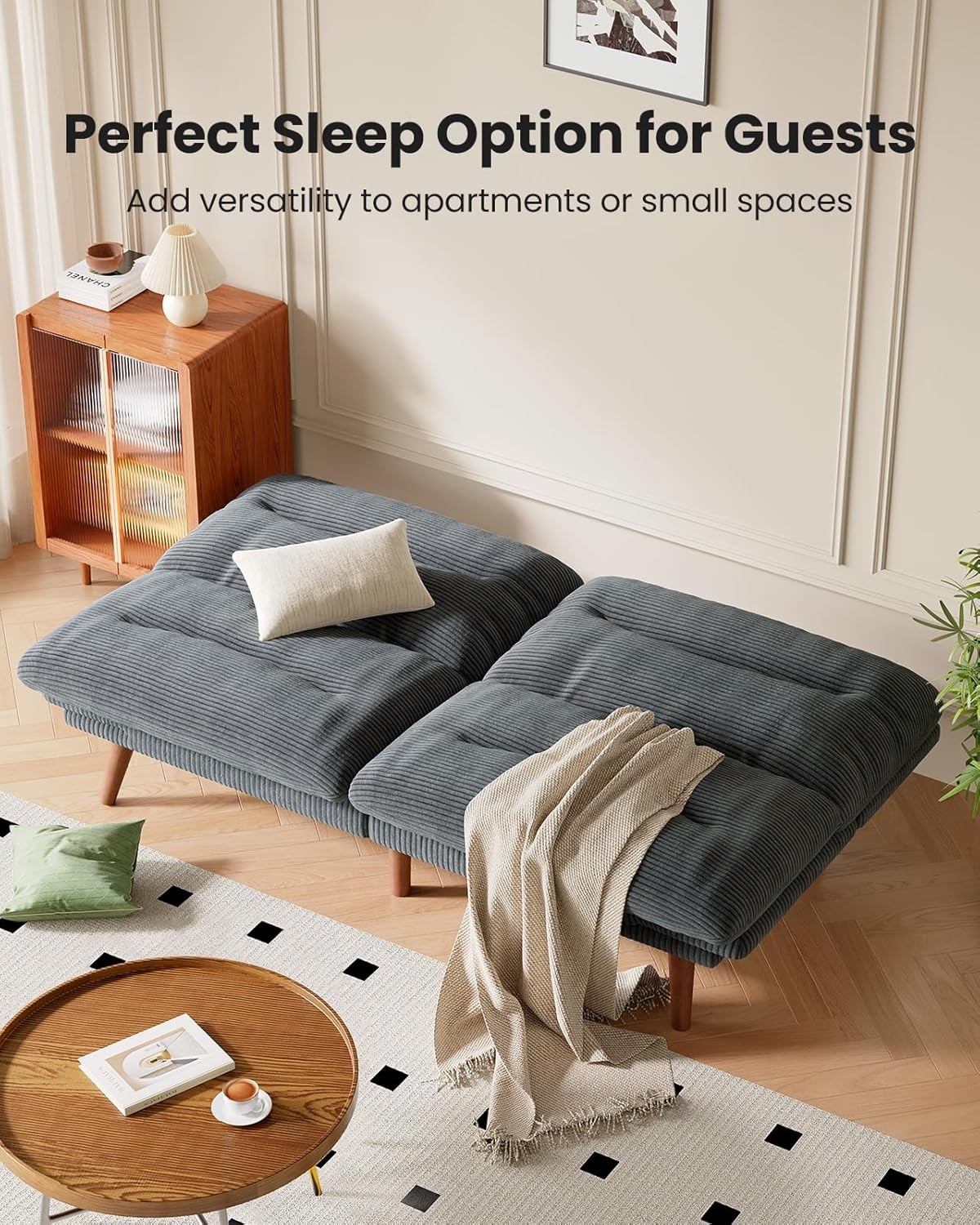 ada 66″ Convertible Futon Sofa Bed, Corduroy Folding Futon Set with