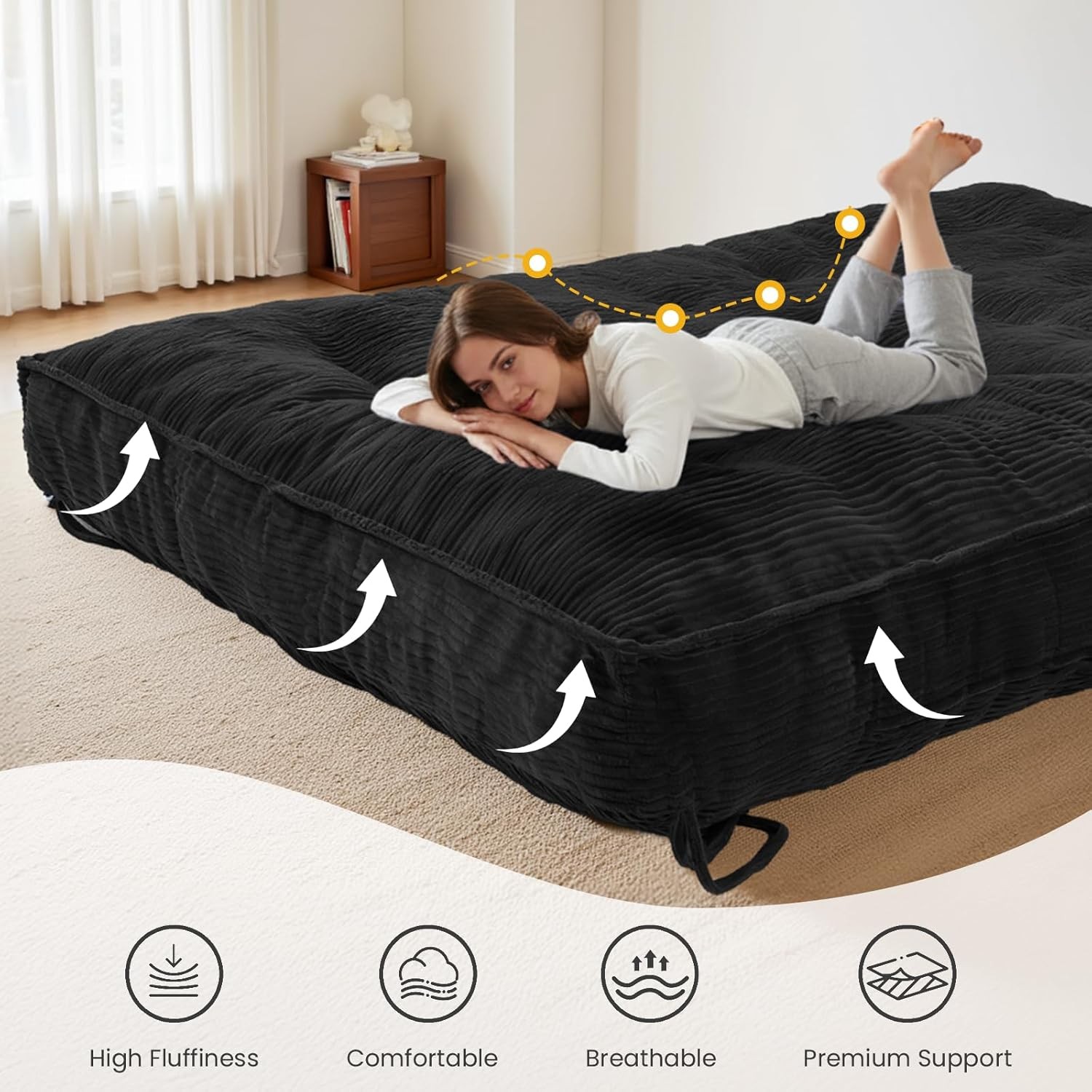 8 Inch Futon Mattr Queen Size, Futon Floor Sofa Bed Foldable with Soft